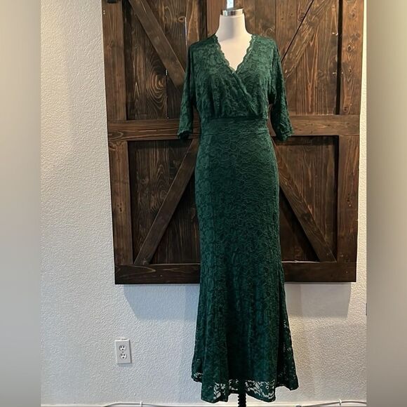 NWT PinUp Wedding Gown Evening Party Floral Lace Long Wrap V Neck Mermaid Dress - Picture 3 of 11